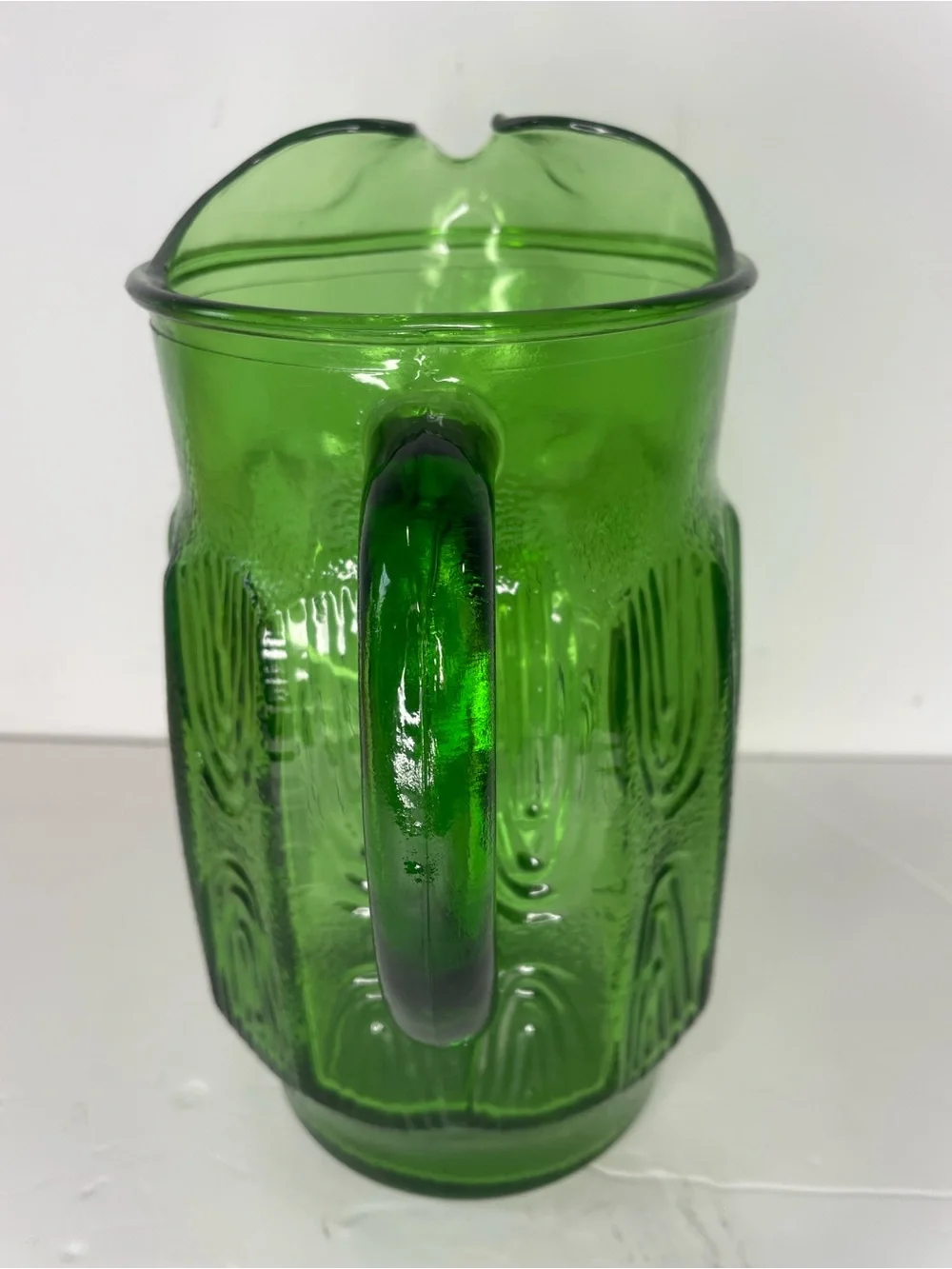 Vintage Green Glass Anchor Hocking Fingerprint Thumbprint Pitcher 2 Qts